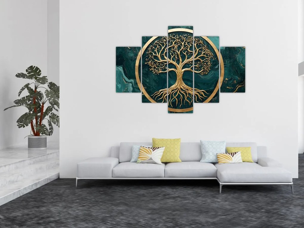 Obraz – Zlatý strom života v mramore (150x105 cm)