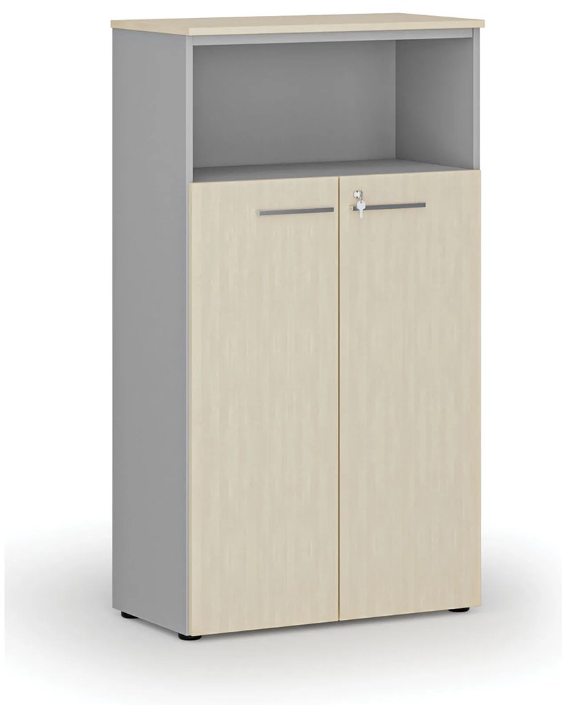 Kombinovaná kancelárska skriňa PRIMO GRAY, dvere na 3 poschodia, 800 x 420 x 1434 mm, sivá/breza
