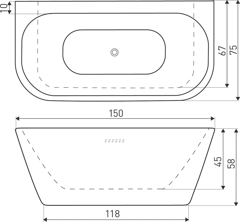 Novoterm Voľne stojaca akrylátová vaňa ku stene NV-Mona 150x75 biela + odtokový komplet