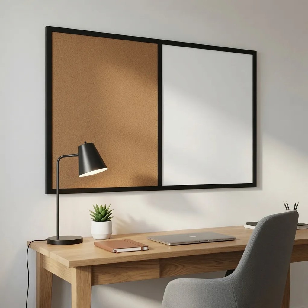 Toptabule.sk  Kombinovaná tabuľa biela v čiernom drevenom ráme COLOR 60x40 cm