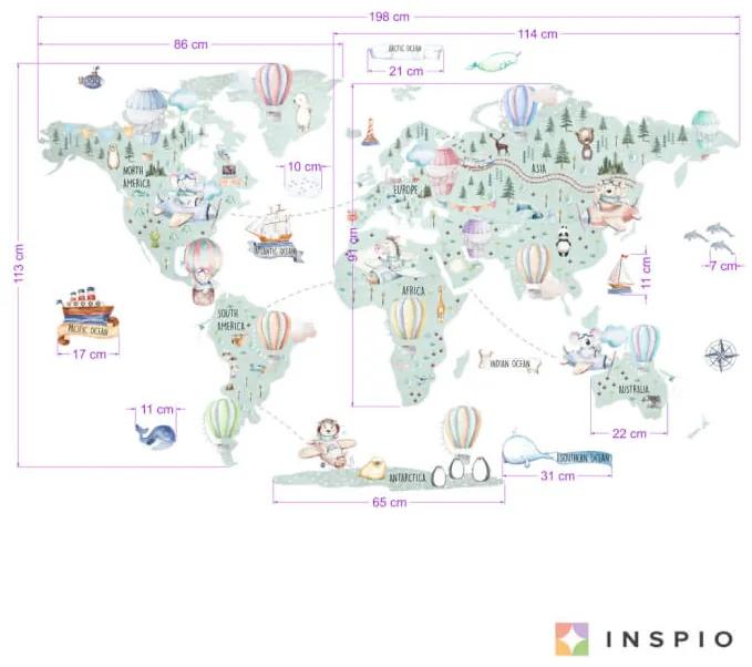 Detská cestovateľská mapa sveta na stenu