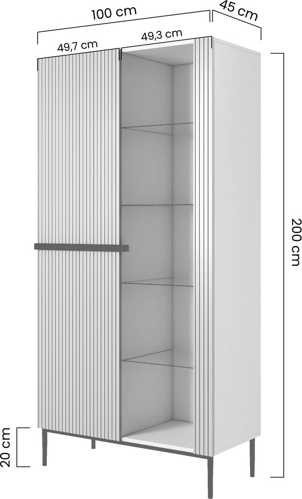Vitrína Nicole 100 cm s drážkovaným čelom - kašmírové / zlaté nohy