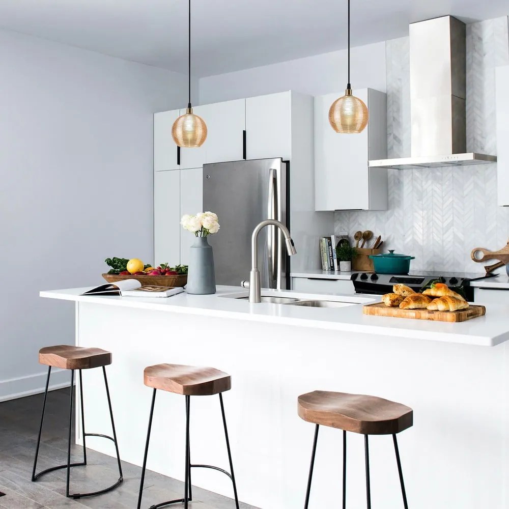 Závesné svietidlo v okrovo žltej a zlatej farbe so skleneným tienidlom ø 15 cm Muzo – Opviq lights