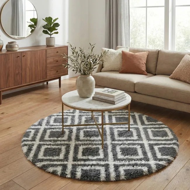 Protišmykový koberec DECOR čierny / biely kruh