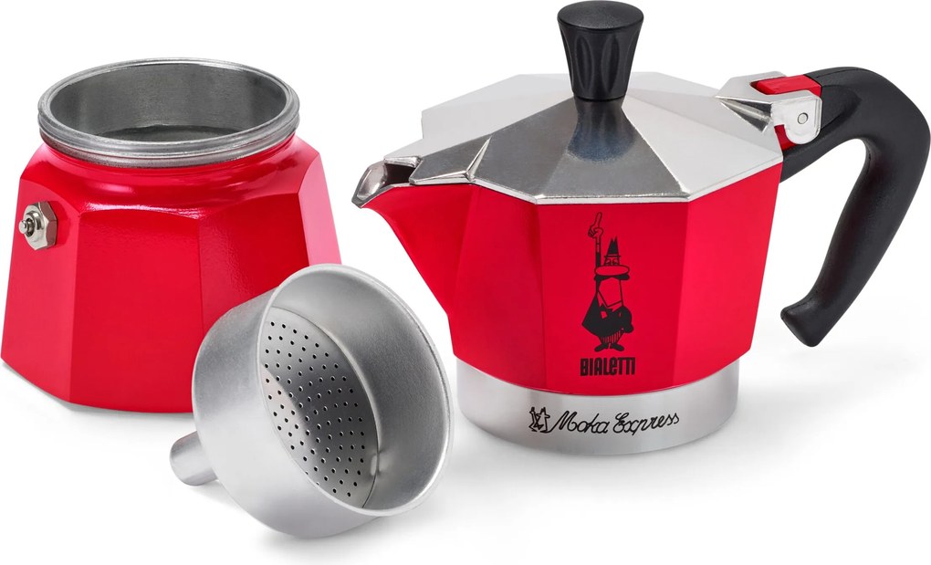 Kávovar na moka kávu Bialetti Moka Express, 130 ml, červený