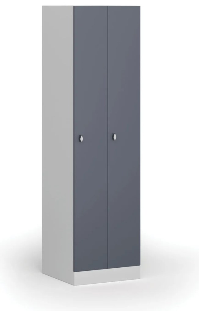 Kovová šatníková skrinka S1 zúžená, 2 oddiely, 1850 x 500 x 500 mm, demont, otočný zámok, tmavosivé dvere