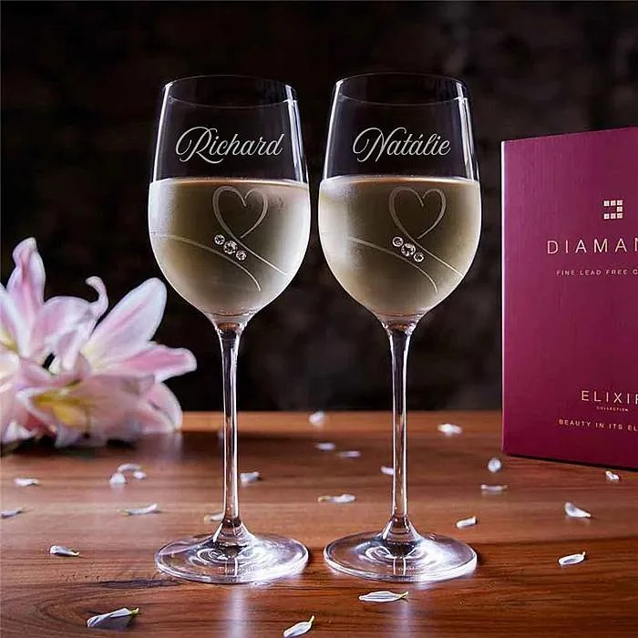 Poháre na víno k výročiu Diamante Romance 2 ks