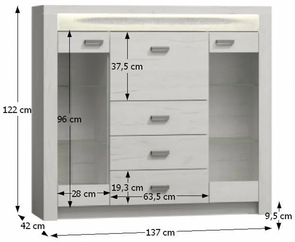 Tempo Kondela Komoda s vitrínami, jaseň biely, INFINITY 08