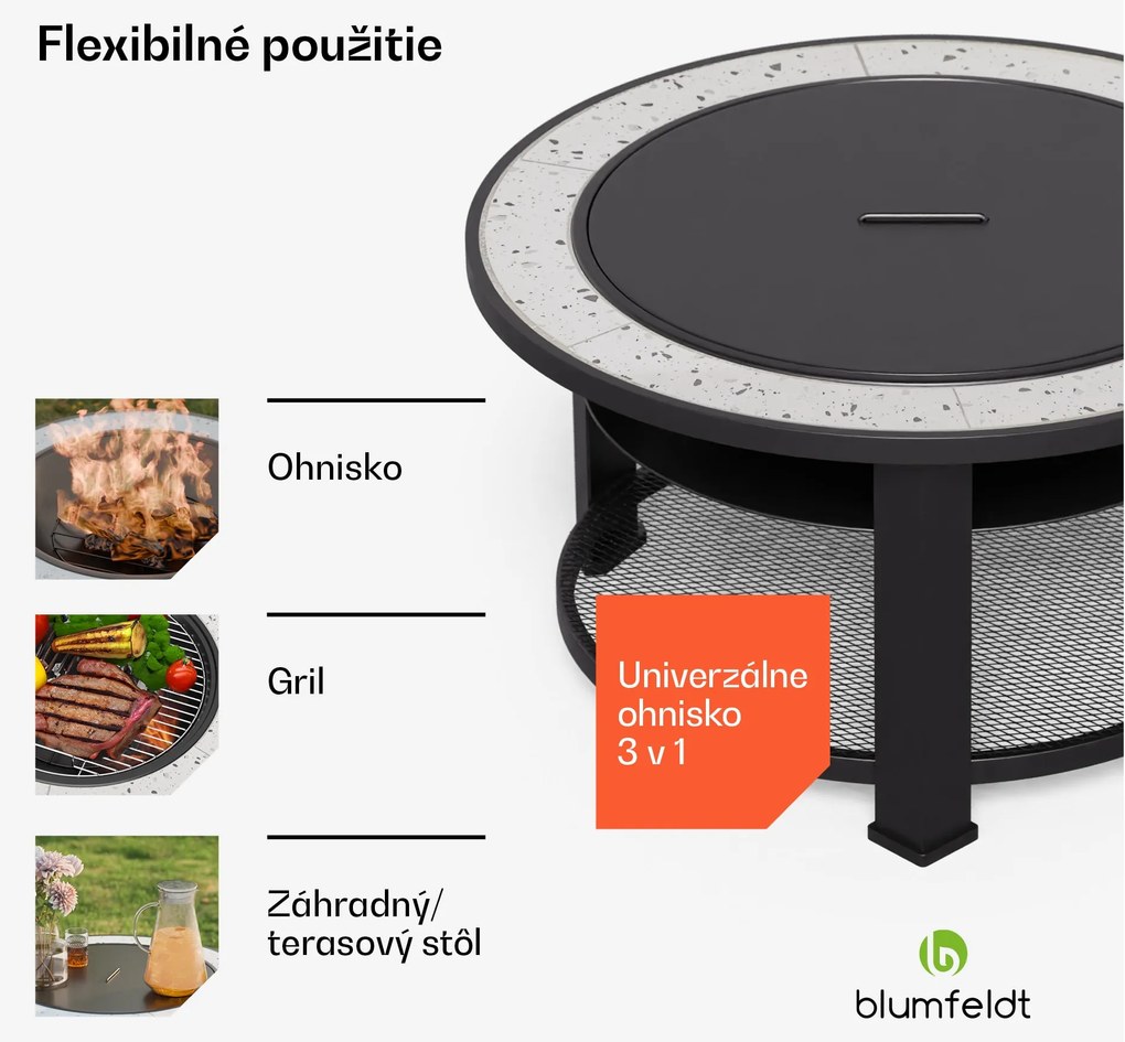 Blumfeldt Merano Circolo 3 v 1, ohnisko s funkciou grilu, dá sa použiť ako stôl, priemer 87 cm