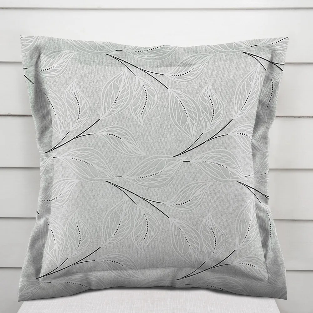 Biante Dekoračná obliečka na vankúš s lemom Leona LN-165 Popínavé lístky na sivom 60 x 60 cm