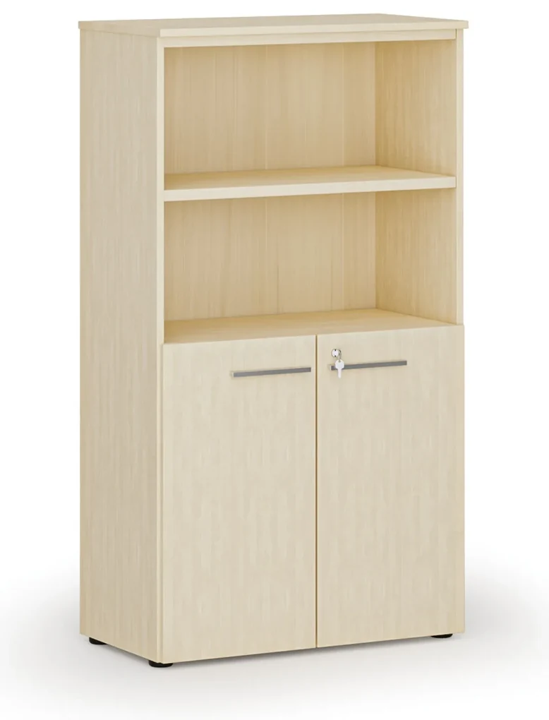 Kombinovaná kancelárska skriňa PRIMO WOOD, dvere na 2 poschodia, 800 x 420 x 1434 mm, breza