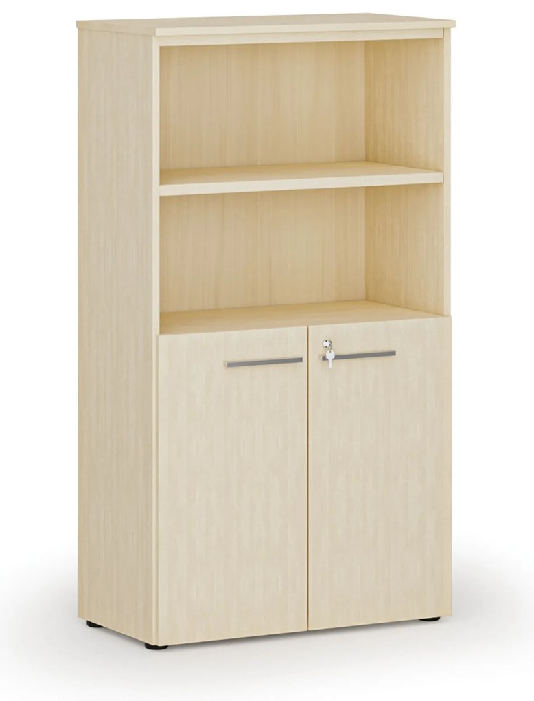 Kombinovaná kancelárska skriňa PRIMO WOOD, dvere na 2 poschodia, 800 x 420 x 1434 mm, breza