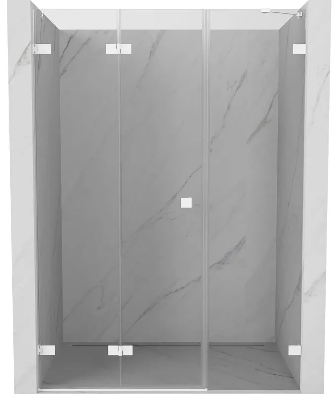 Mexen Lunar-F, skladacie ľavé sprchové dvere 135 cm, 8mm číre sklo, biely profil, 836S-135-050-20-00-L