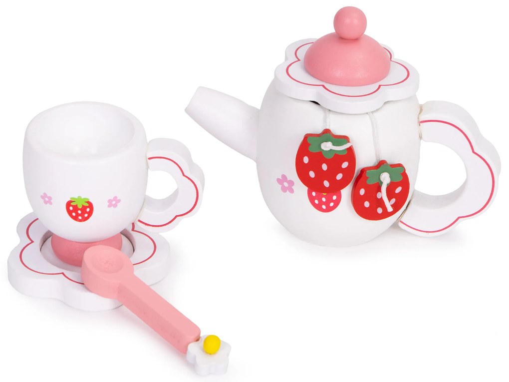 Drevený čajový set ECOTOYS 14 ks – motív jahôd