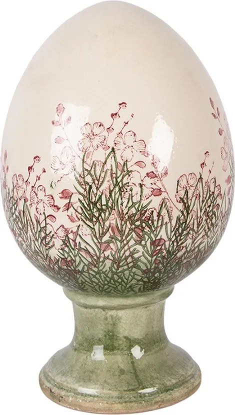 Béžové antik keramické vajíčko s kvetmi Rustic Flower XL - Ø 17*28 cm