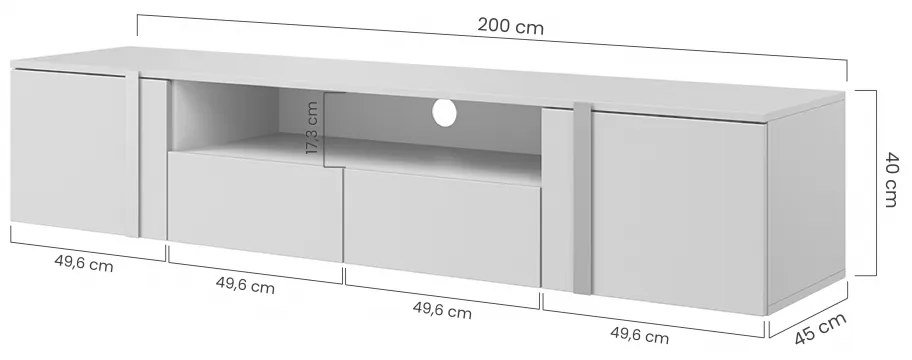 Závesná TV skrinka Verica TV skrinka Nicole 200 cm s výklenkom - charcoal / čierne úchytky