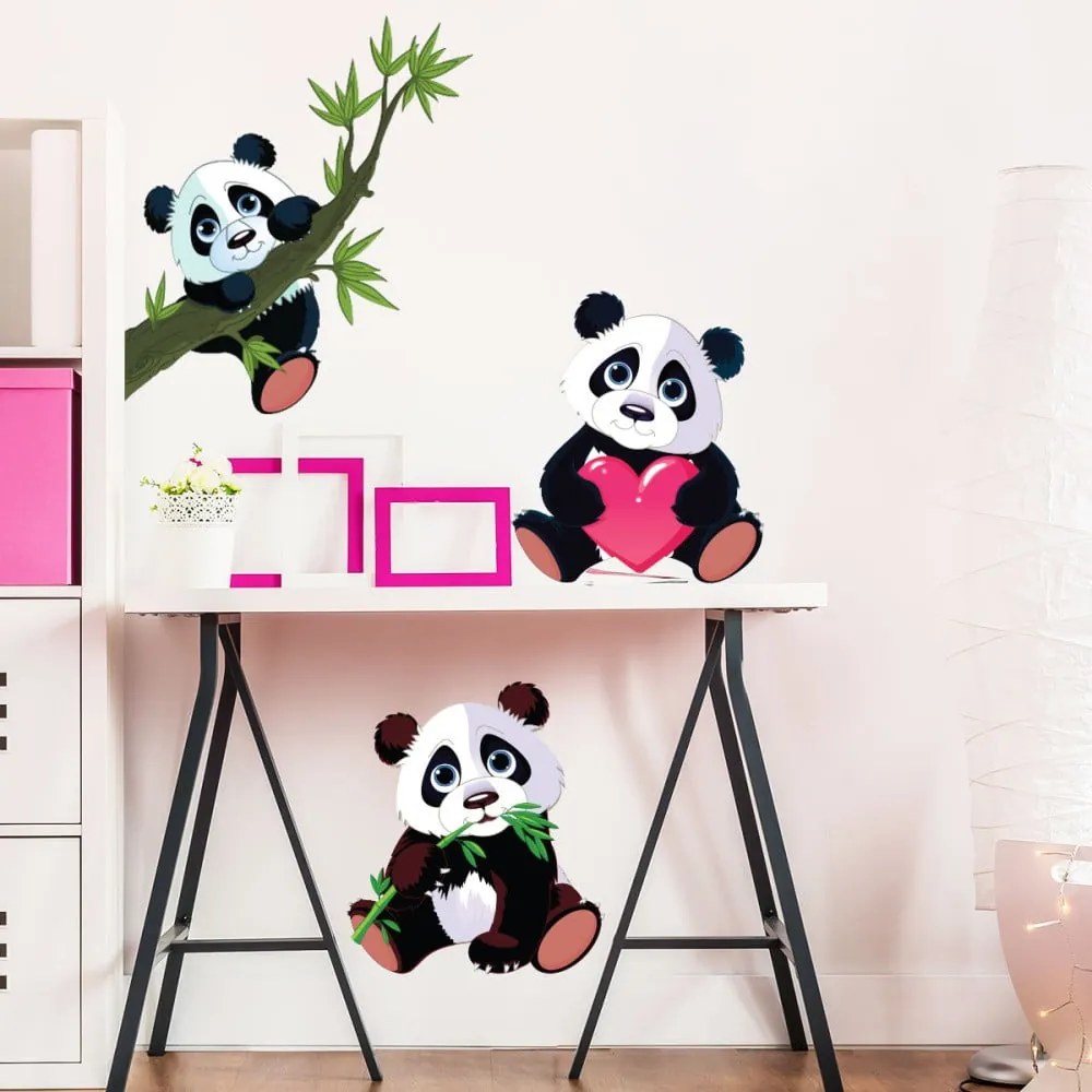 Sada 3 nástenných detských samolepiek Ambiance Panda