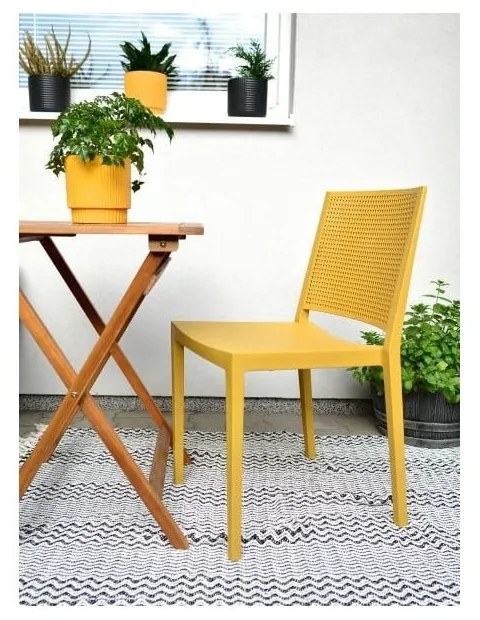 Žltá plastová záhradná stolička Grid – Rojaplast
