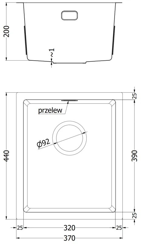 Mexen Trixo, 1-komorový nerezový drez 370 x 440 mm, čierna, vzor voština, 6412371000-70HC