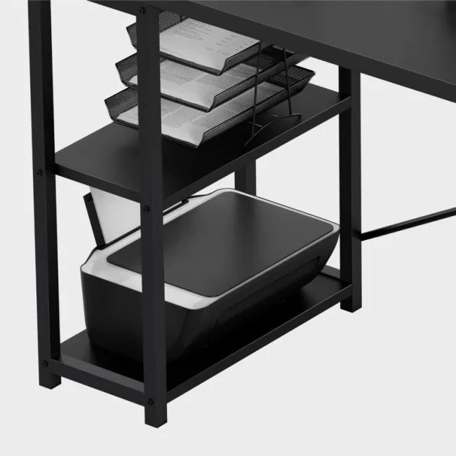 Rohový pracovný stôl s policami Leader 5.9 čierny