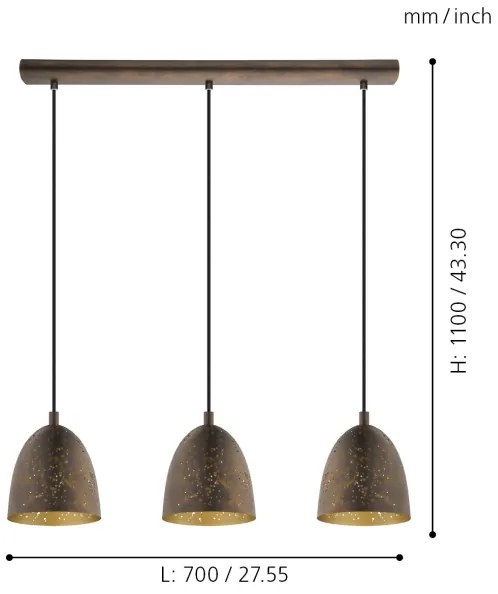 Eglo 49871 - Závesné svietidlo SAFI 3xE27/60W