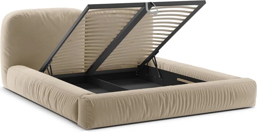 Béžová čalúnená dvojlôžková posteľ s úložným priestorom s roštom 200x200 cm Martina – Micadoni