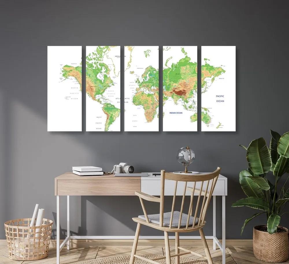 5-dielny obraz klasická mapa sveta s bielym pozadím - 200x100