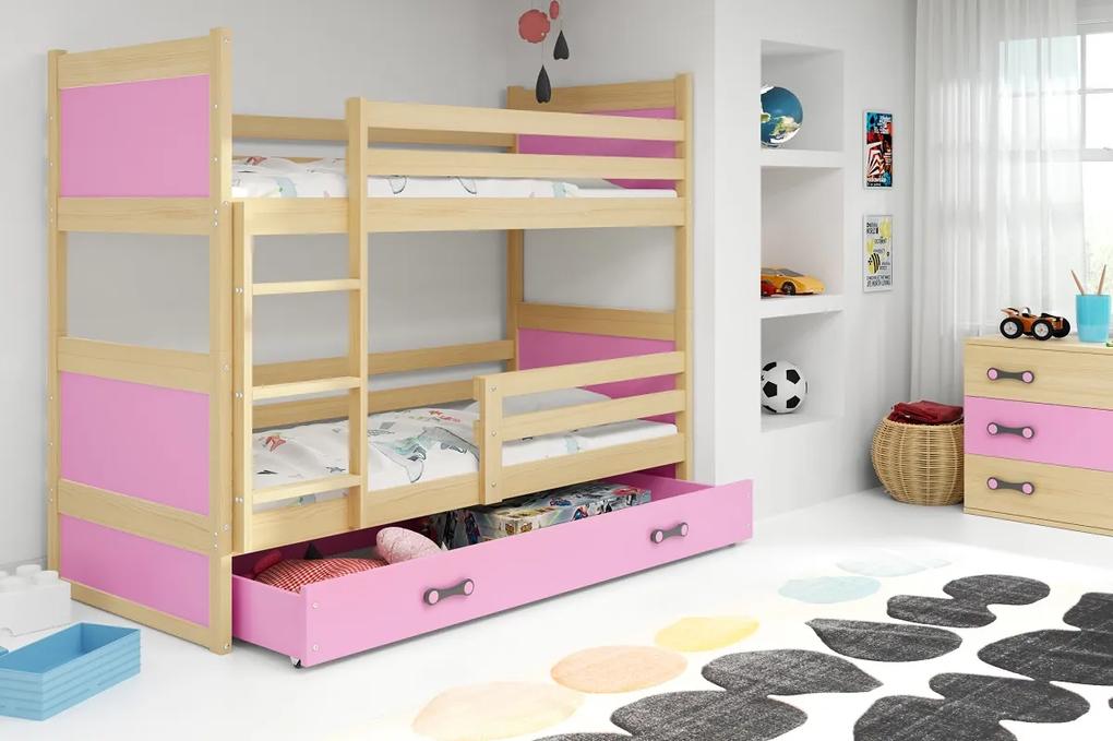 Detská poschodová posteľ RICO |  borovica 90 x 200 cm Farba: Ružová