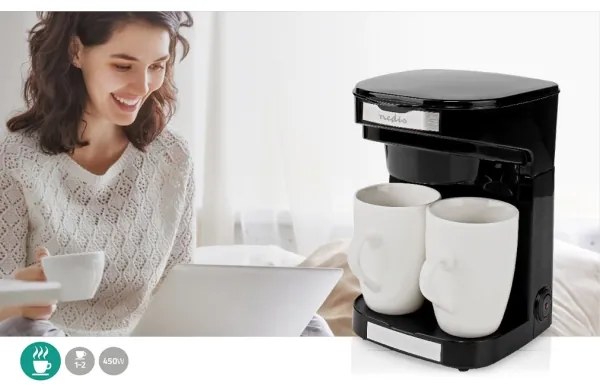 Nedis KACM140EBK - Kávovar pre dve šialky 450W/230V 0,25 l