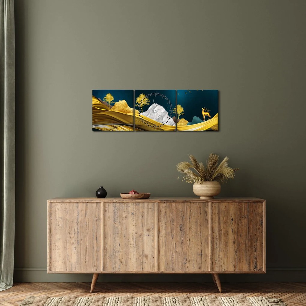 Obraz - Jeleň v krajine (s hodinami) (90x30 cm)