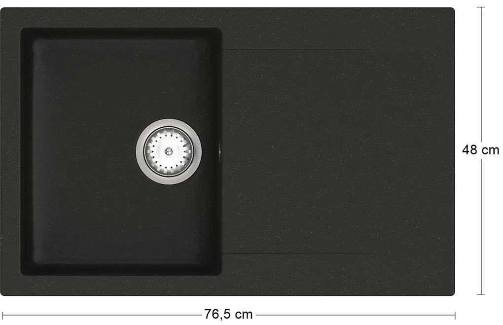 Granitový kuchynský drez so sifónom Odi ONB 02-78 76,5x48 cm - čierna