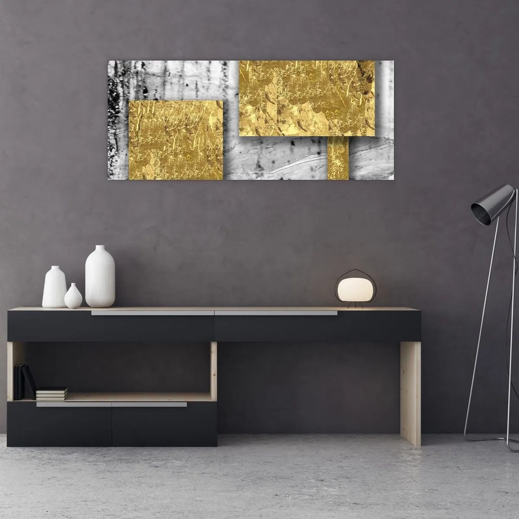 Obraz - Zlaté štvorce N⁰3 (120x50 cm)