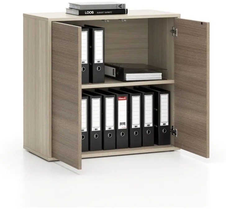 Kancelárska skrinka s dverami LAYERS, krátka, 800 x 400 x 777, dub prírodný / dub morený