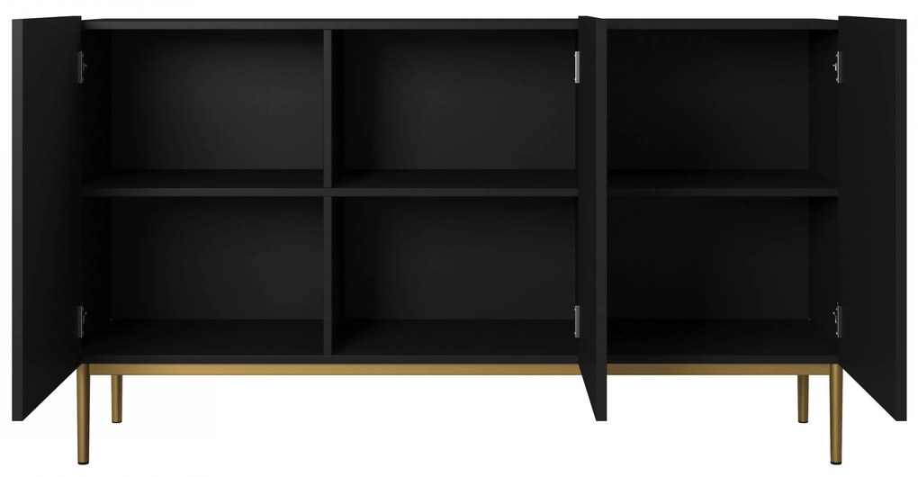 Komoda Nicole 150 cm - čierny mat / zlatá