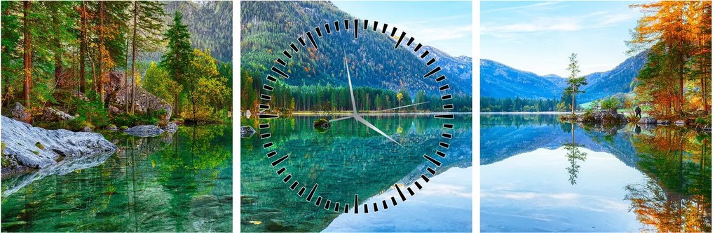 Obraz - Jazero Hintersee (s hodinami) (90x30 cm)