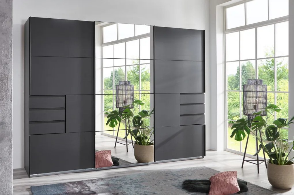 Šatníková skriňa so zrkadlom Saigon 270 cm, grafit