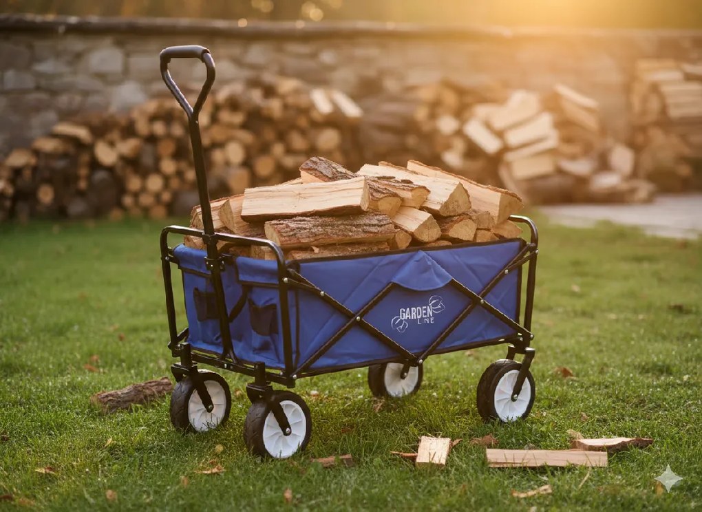 Garden Line MODRÝ SKLADACÍ ZÁHRADNÝ VOZÍK 116 x 54 x 90 cm