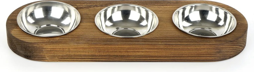 Sada 3 ks kovových misek pro zvířata v dřevěném rámu PETTO ořech
