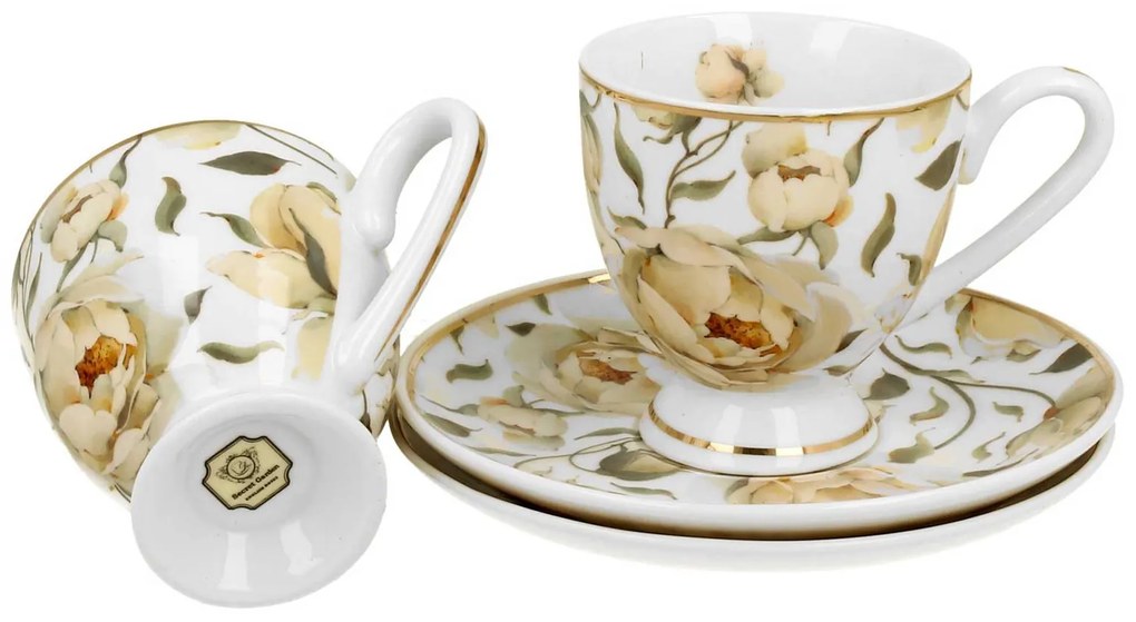 Porcelánová šálka na nohe s podšálkou English Roses White 90 ml sada 2ks