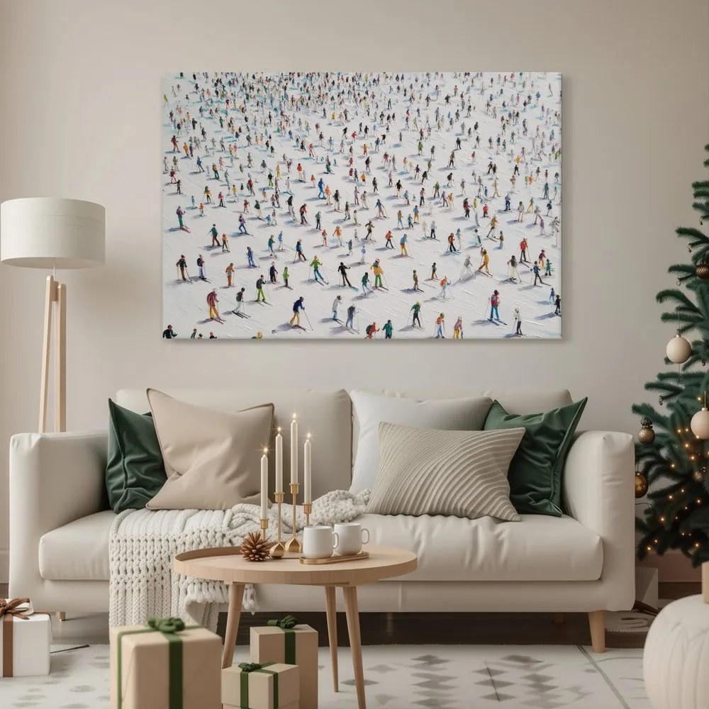 Vianočný obraz zimné radovánky na svahu