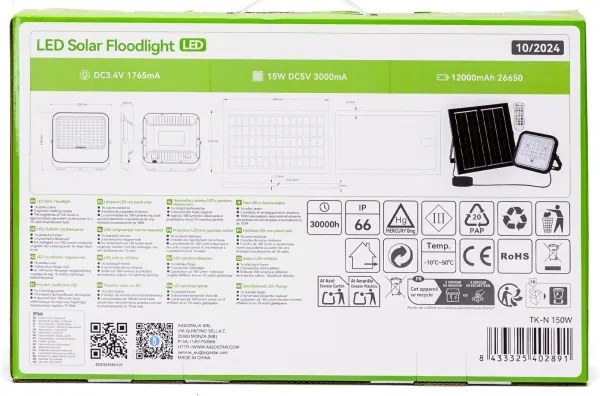 Aigostar - LED RGBW Stmievateľný solárny reflektor LED/150W/3,4V IP66 + DO