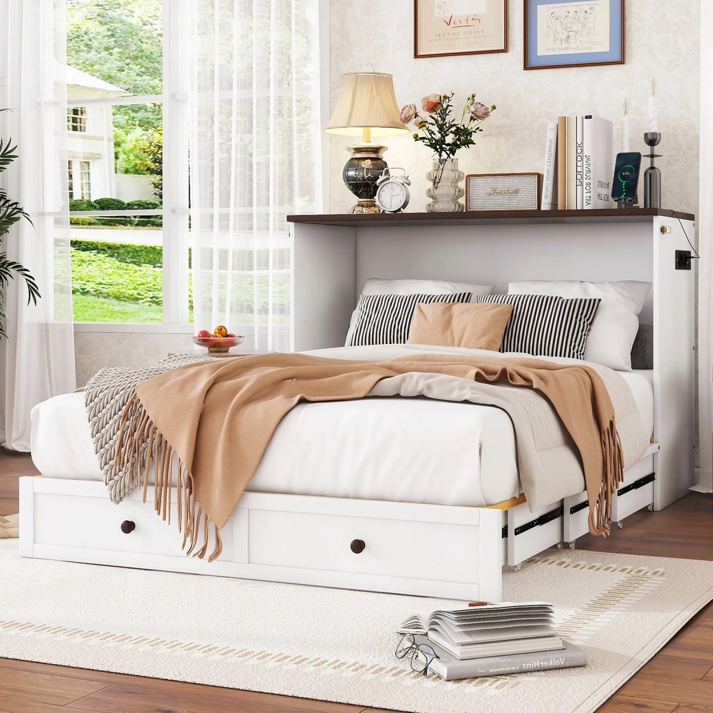 Drevená dvojlôžková posteľ Možnosť premeny na skrinku 140x200 Biela
