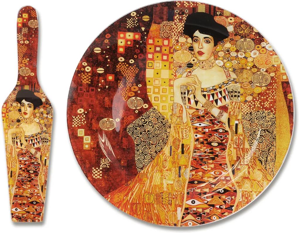 Sklenená tácka okrúhla 30 cm s lopatkou Gustav  Klimt Adela Bloch, CARMANI