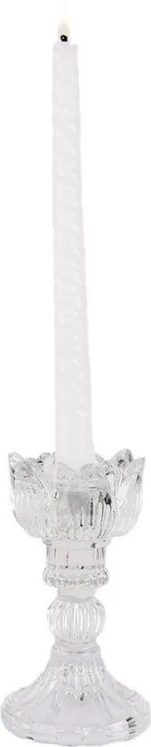 Transparentný sklenený svietnik na úzku sviečku v tvare tulipánu - Ø 8*15 cm