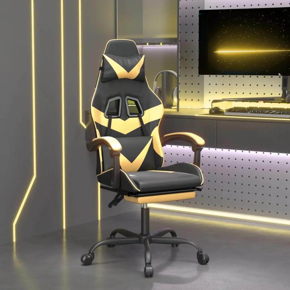 Otočná herná stolička s podnožkou čierna a zlatá umelá koža 349557