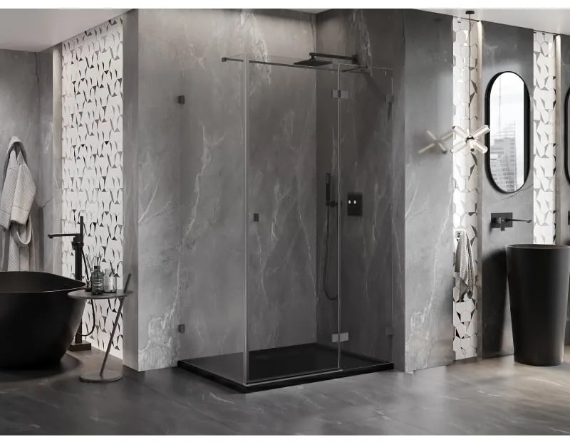 Mexen Lunar T výklopný pravý sprchový kút 140 x 110 cm, číre sklo, grafitová, 834T-140-110-95-00-P