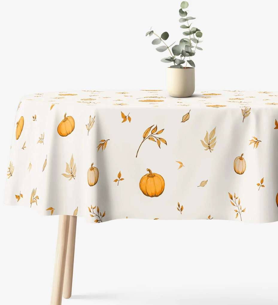 Goldea oválny obrus 100% bavlnené plátno - jesenné tekvice a lístky 120 x 160 cm