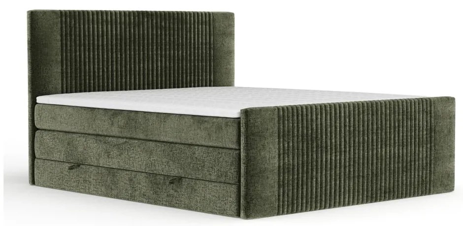 Tmavozelená boxspring posteľ s úložným priestorom 200x200 cm Bergamo – Maison de Rêve