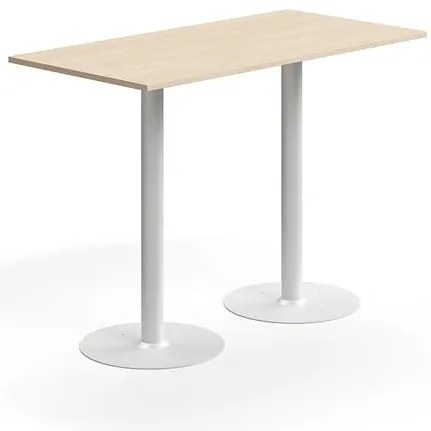 Barový stôl ALVA, 1400x700x1000 mm, s kotvením do zeme, HPL, biela/breza