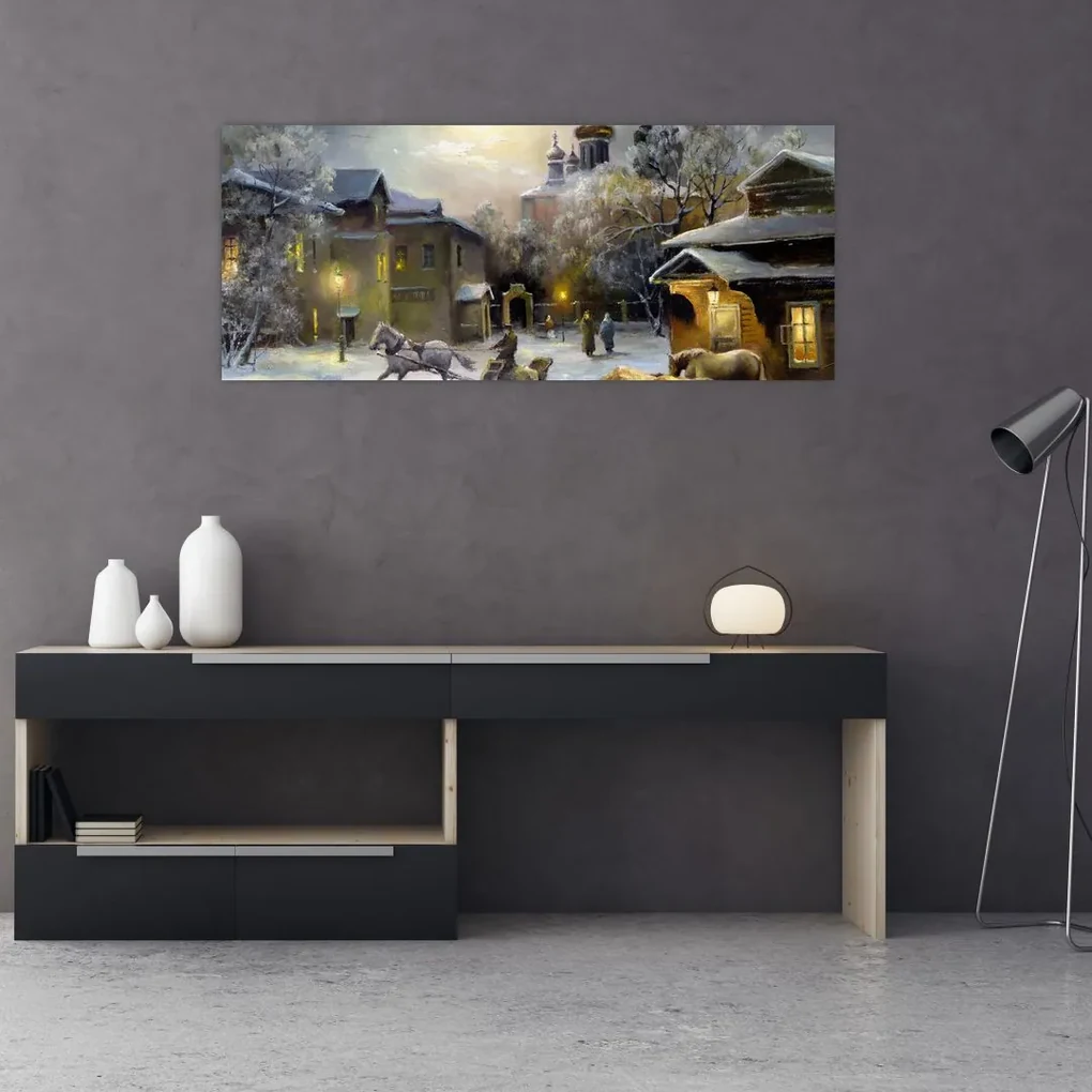 Obraz - Zimná dedinka (120x50 cm)